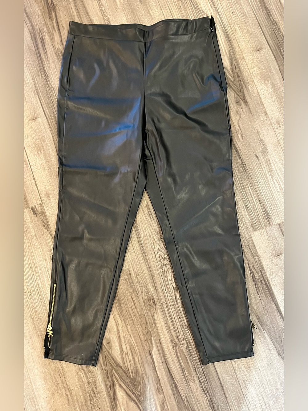 MICHAEL Michael Kors Black Faux Leather PU Skinny Pants with Ankle Zippers XL
